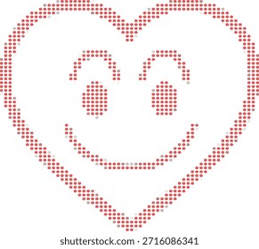 heart shaped smiley face made of small red and gray dots on white background
