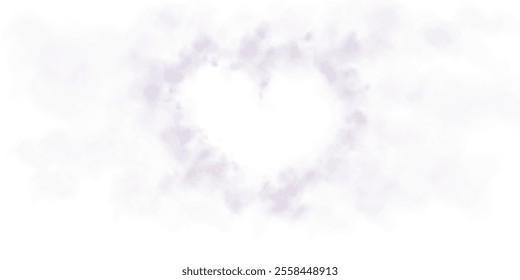 Heart shaped smoke effect, PNG sign of love, smoky hearts, love. Purple waves of smoke from a hot drink, coffee, cigarettes, tea or food. Mockup of fog with swirls.	