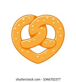 Heart shaped soft pretzel, traditional German baked bread. Love pretzels vector illustration, bakery logo.