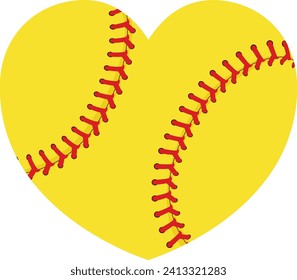 A heart shaped softball ball representing a love of the game of softball