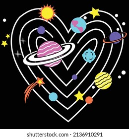 HEART SHAPED SOLAR SYSTEM VECTOR