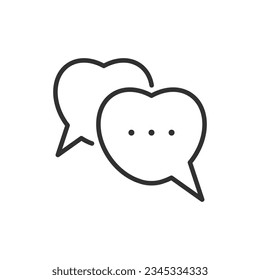 Heart shaped speech bubbles, linear icon, love communication. Line with editable stroke