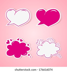 Heart shaped speech bubbles set. Vector illustration