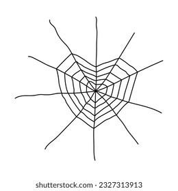 Heart shaped spider web hand drawn Halloween illustration. Cartoon style flat design, isolated vector. Kids seasonal print, autumn holiday, trick or treat, costume party element, decoration