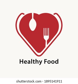 Corazón con forma de cuchara y bifurcación diseño ilustración vectorial. Concepto de alimentos saludables