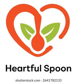 Heart shaped spoon with leaves isolated on white background