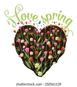 Heart shaped spring garden EPS 10 royalty free vector illustration for greeting card, blog, article, advertising, marketing, poster, brochure, scrapbooking
