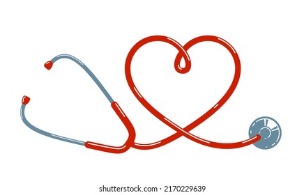 Heart shaped stethoscope vector simple icon isolated over white background, cardiology theme illustration or logo.