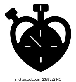 Heart shaped stopwatch, love, time, speed, date solid icon, dating concept, timepiece vector sign on white background, glyph style icon for mobile concept and web design. Vector graphics