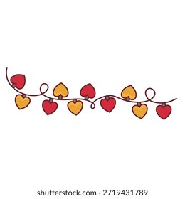 Heart shaped string lights garland decoration in red and gold colors
