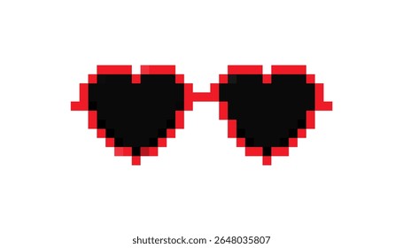 Heart shaped sunglasses in 8 bit pixel art style, ideal for retro and nostalgic themed designs.
