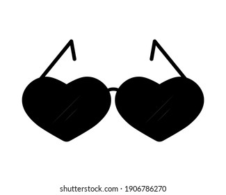 Heart shaped sunglasses. Isolated vector clipart. Silhouette on clear white background. 