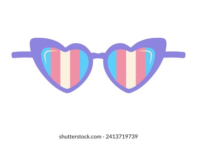 Heart shaped sunglasses with pink, blue, white striped lens. Pride LGBT, transgender visibility eyeglasses. Flat vector illustration.