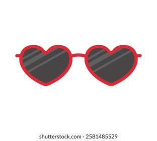 Heart shaped sunglasses to show love. Red frame of glasses. Decorative romantic glasses for valentines day. Vector illustration