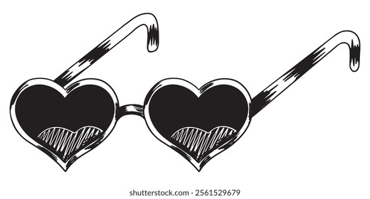 Heart shaped sunglasses. Sketch style spectacles in a form of heart isolated on white background