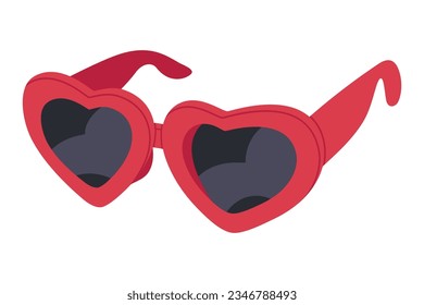 Heart shaped sunnies. Hand drawn fashion sunglasses, red plastic frame shades. Trendy eyewear accessories flat vector illustration