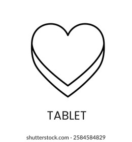 A heart shaped tablet icon in vector, symbolizing love and care in medication, with an editable stroke.