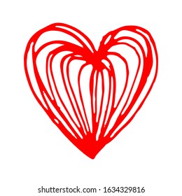 Heart shaped tangled grungy scribble hand drawn with thin line, divider shape. Isolated on white background. Vector illustration