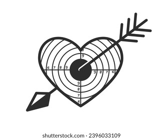Heart shaped target pierced by an arrow. Vector illustration