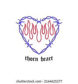heart shaped thorn vector with fire