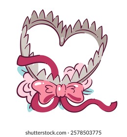 Heart Shaped Trap decorated with a bow and flowers vector illustration. Anti Valentine's day, non romantic symbol. Love trap conception in cartoon style.