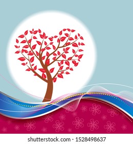 Heart shaped tree. Abstract background design.