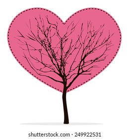 Heart shaped tree with barren branches on transparent white background