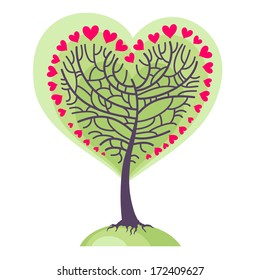 Heart shaped tree in bloom. Lovely vector illustration.