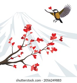 A heart shaped tree with flying bird