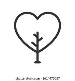 Heart shaped tree, linear icon. Editable stroke