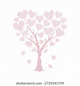 Heart shaped tree made of red hearts, Love tree illustration heart composition
