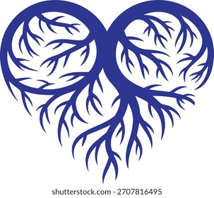 Heart shaped tree roots in blue symbolizing love growth and connection to nature