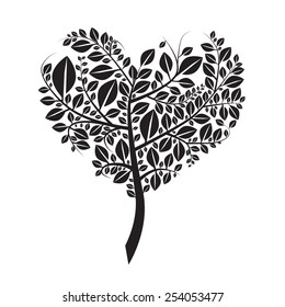 Heart Shaped Tree Silhouette Vector Illustration Isolated on White