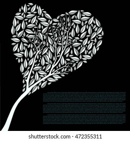 Heart Shaped Tree Silhouette Vector Illustration 