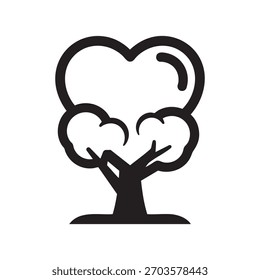 Heart Shaped Tree Valentine Vector Black and White Love Icon for Greeting Cards