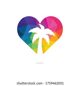 Heart shaped tropical beach and palm tree logo design. Creative simple palm tree vector logo design.
