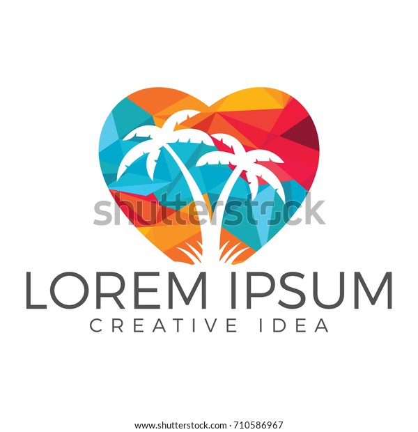 Heart\
shaped tropical beach and palm tree logo\
design.
