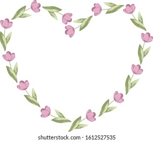 Heart shaped tulip flower frame, isolated on transparent background