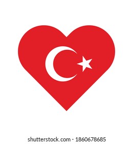 Heart shaped Turkey flag isolated on white background