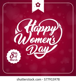 Fondo tipográfico en forma de corazón.Feliz Día de la Mujer.