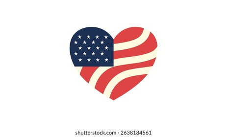 Heart Shaped USA Flag Design for American Independence and Patriotic Love Celebration Theme