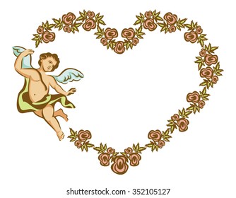 Heart shaped Valentine frame with Cupid