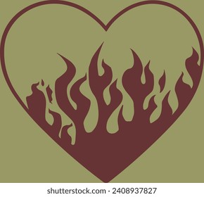 A heart shaped vector burst into vibrant flames, creating mesmerizing display of warmth and passion. The flames dance energetically, embodying the intense emotions associated with love and desire