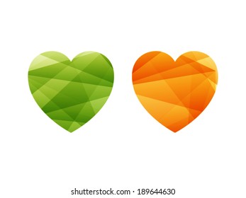 Heart shaped vector graphic with shiny geometric triangular  stripe background. Contemporary abstract sign concept.