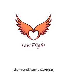 Heart shaped vector logo with flying wings.