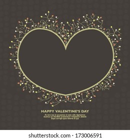 Heart shaped vector surrounding by flowers with retro typo "Happy valentine's day"  on vintage background