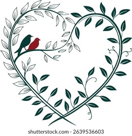 Heart shaped vine border in romantic leafy design clean flat hand drawn style soft tones on white background created for stock image submission