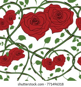 Heart shaped vines Rose Seamless pattern