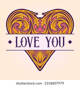 Heart shaped vintage engraved valentine ornament illustrations vector illustrations for your work logo, merchandise t-shirt, stickers and label designs, poster, greeting cards advertising business 