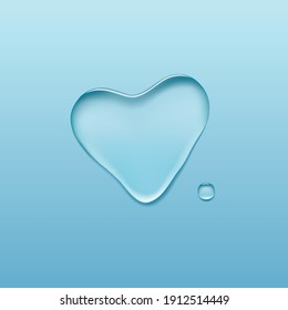 Heart shaped water drop on blue background. Valentines Day symbol, Vector illustration.